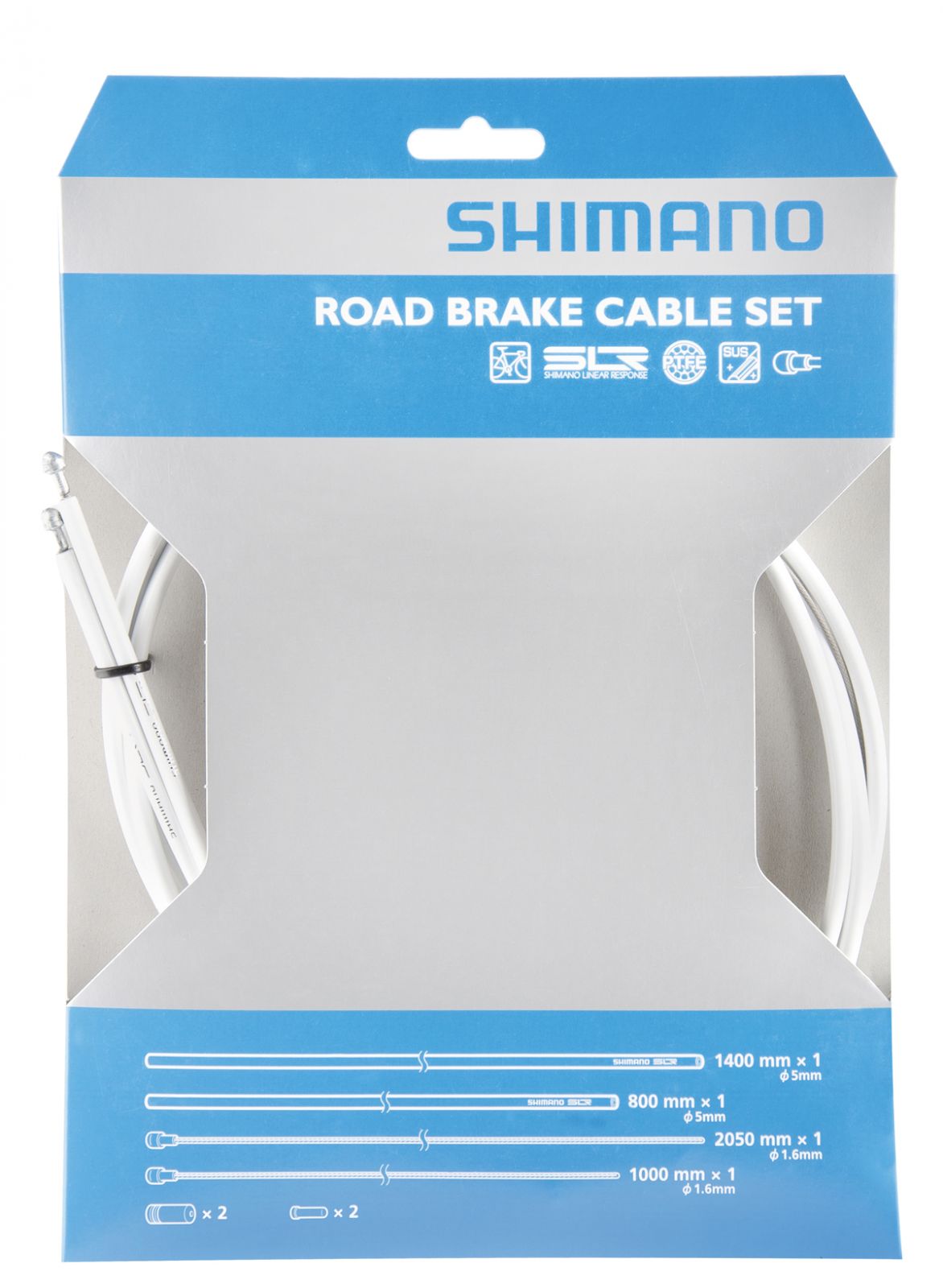 SHIMANO sada brzd lanek a bowdenů silnice 1,6 mm x 1000 mm/2050 mm SIL-TEC 800/1400 mm +konc bílý