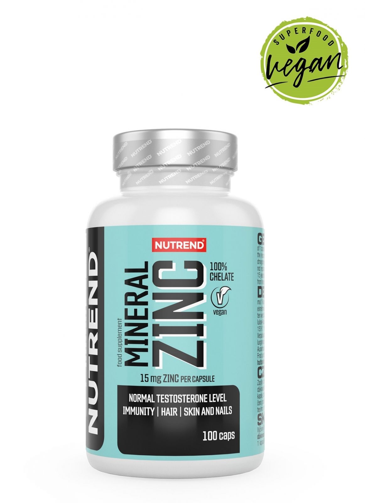 MINERAL ZINC 100% chelate, obsahuje 100 kapslí NUTREND