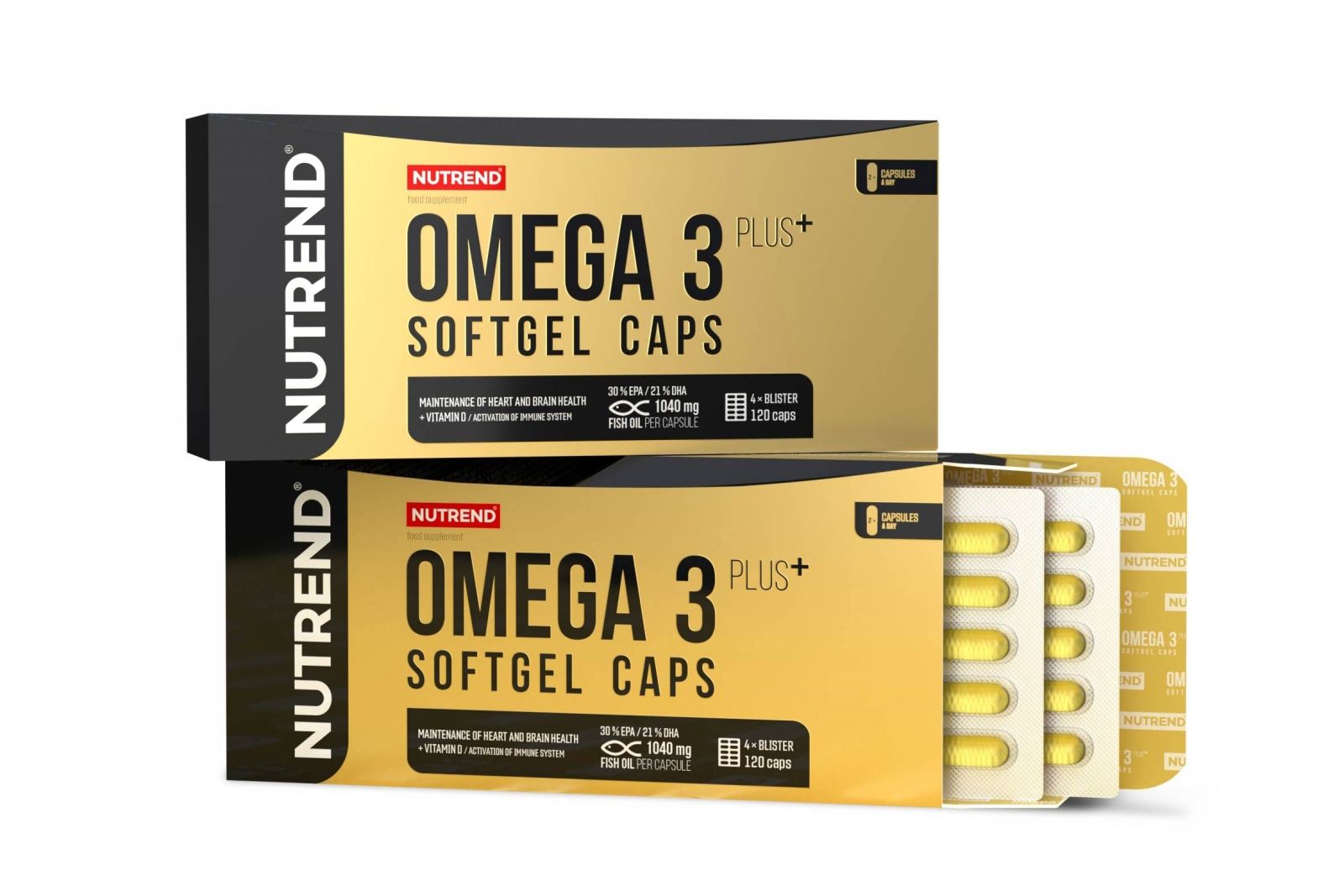 OMEGA 3 PLUS SOFTGEL CAPS, obsahuje 120 kapslí NUTREND